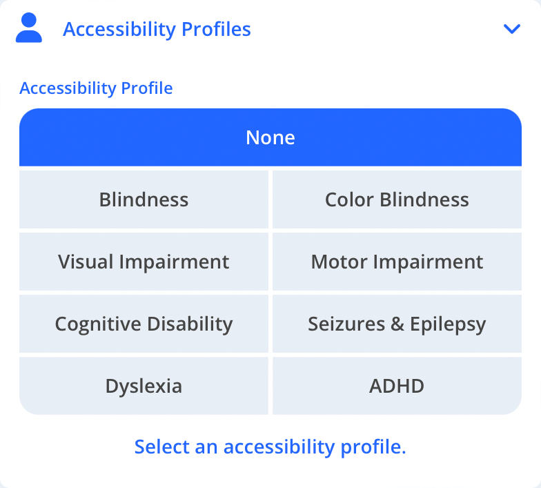 Image of the Accessibility Widget sidebar Accessibility Profiles interface
