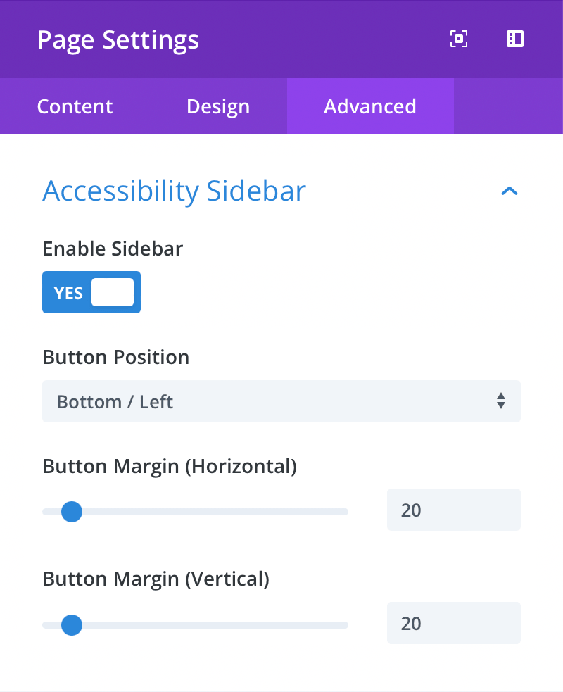 Image showing Accessibility Widget page settings