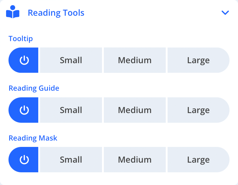 Image of the Accessibility Widget sidebar Reading Tools interface