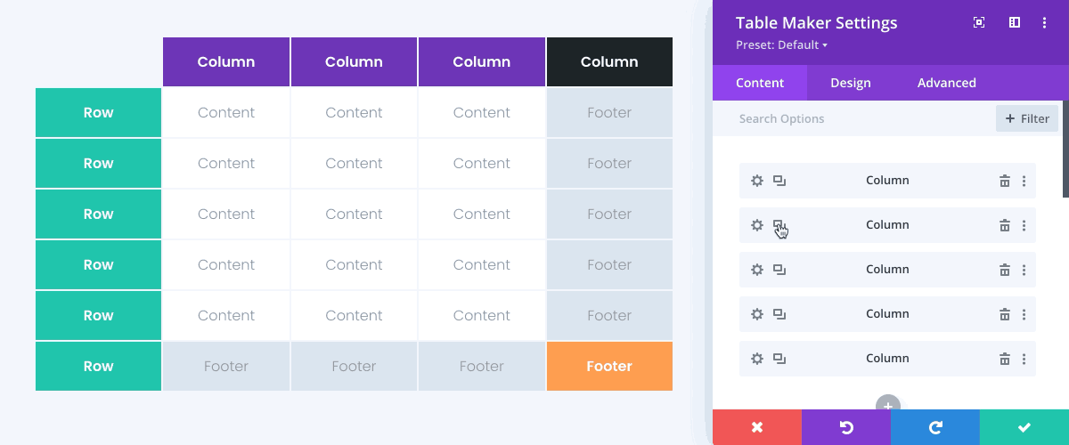 Animated gif showing table colors settings