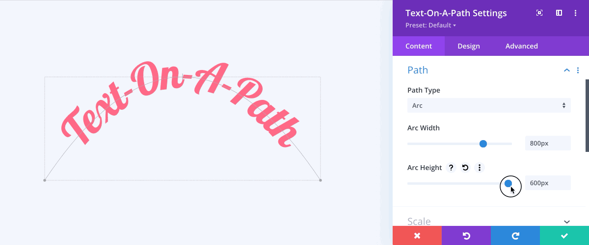 Animated gif showing arc path settings